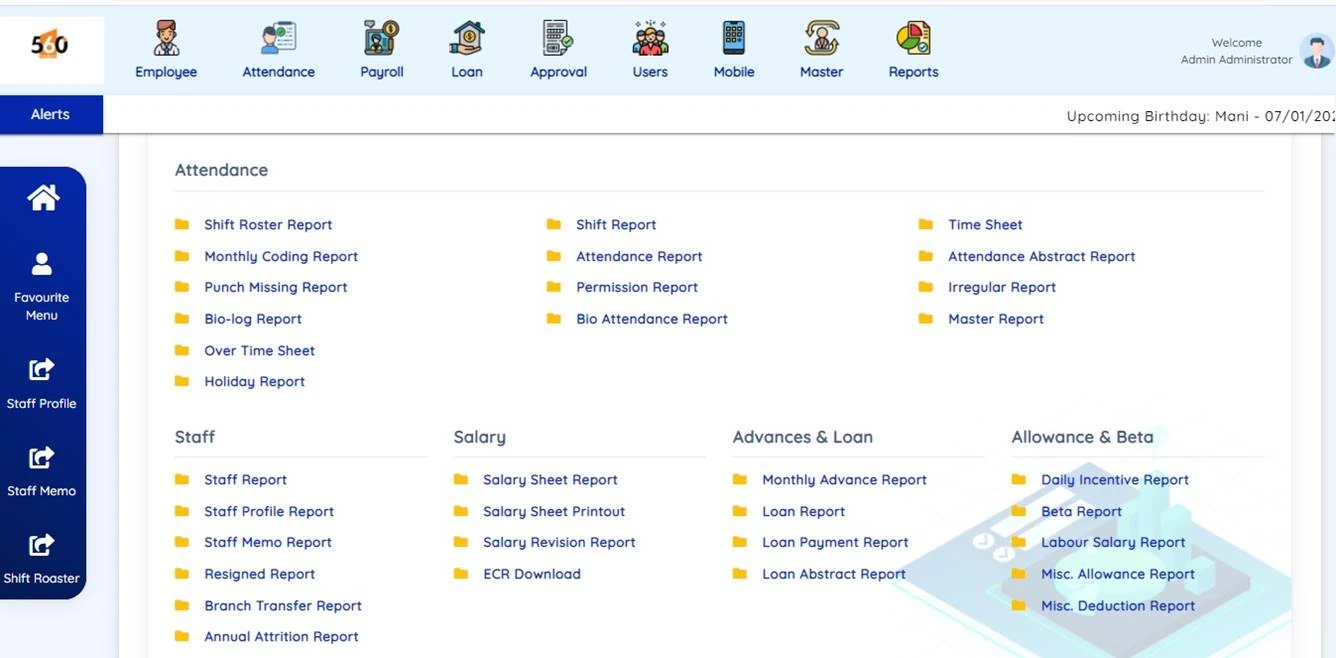 HRMS reporting workspace